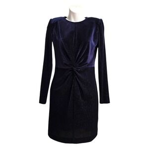 LDT Gillian Velvet Metallic Long Sleeve Twist Front Mini Dress In Midnight Sz 0